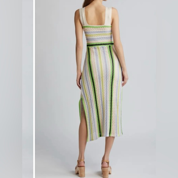 NWOT Ciebon Sahara Crochet Midi Sweater Dress - Green Multi - M - Picture 7 of 11